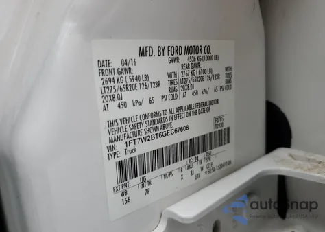 2016 Ford F250 Super Duty z USA, uszkodzony, nr VIN 1FT7W2BT6GEC67608